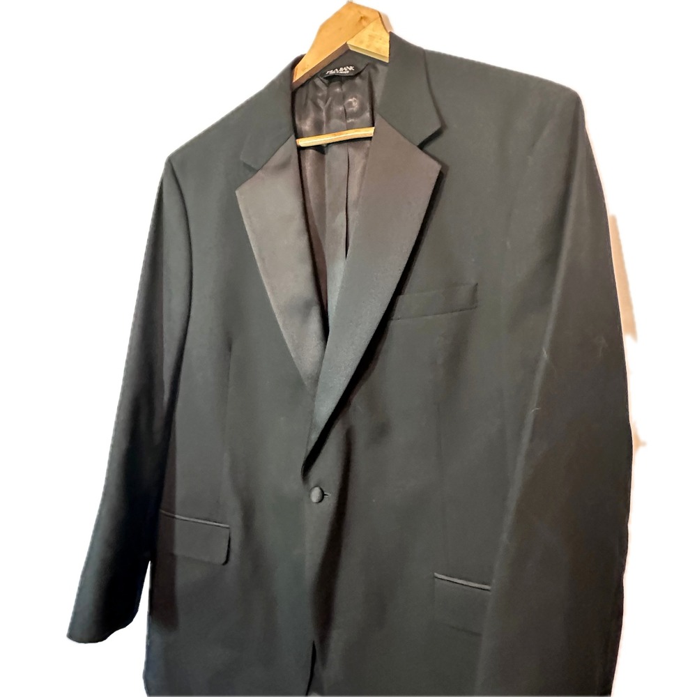 Jos. A. Bank Mens 46L 38 x 33 Black Tuxedo Suit Peak Lapel Formal 2pc Set